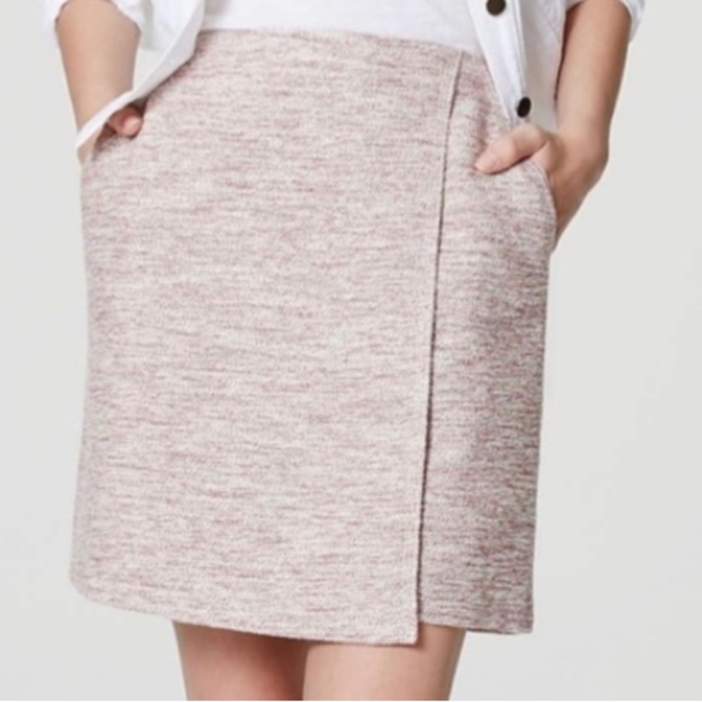 Tweed Demure Mauve Mini Faux Wrap Skirt A Line Casual Coquette Preppy‎ Twee SZ 8